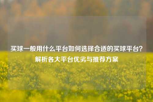 买球一般用什么平台如何选择合适的买球平台？解析各大平台优劣与推荐方案