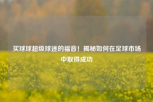 买球球超级球迷的福音！揭秘如何在足球市场中取得成功